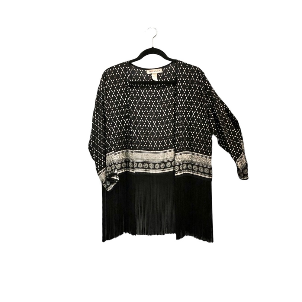 NWOT H&M Coachella Shortie Fringed Kimono, Sz M, Black/White